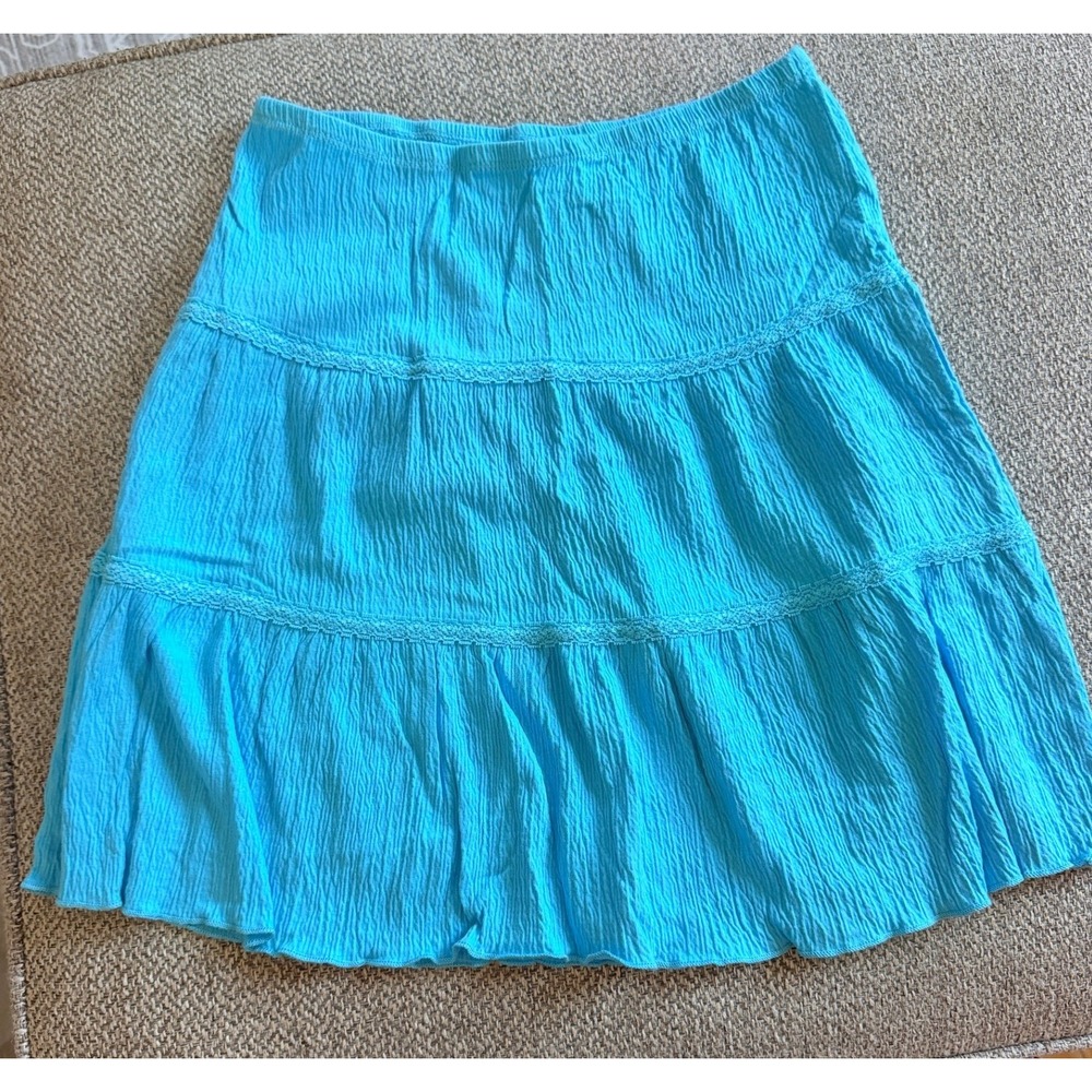 Xhilaration Girls XL 14/16 Turquoise Blue Tiered Crinkle Gauze Mini Skirt Boho